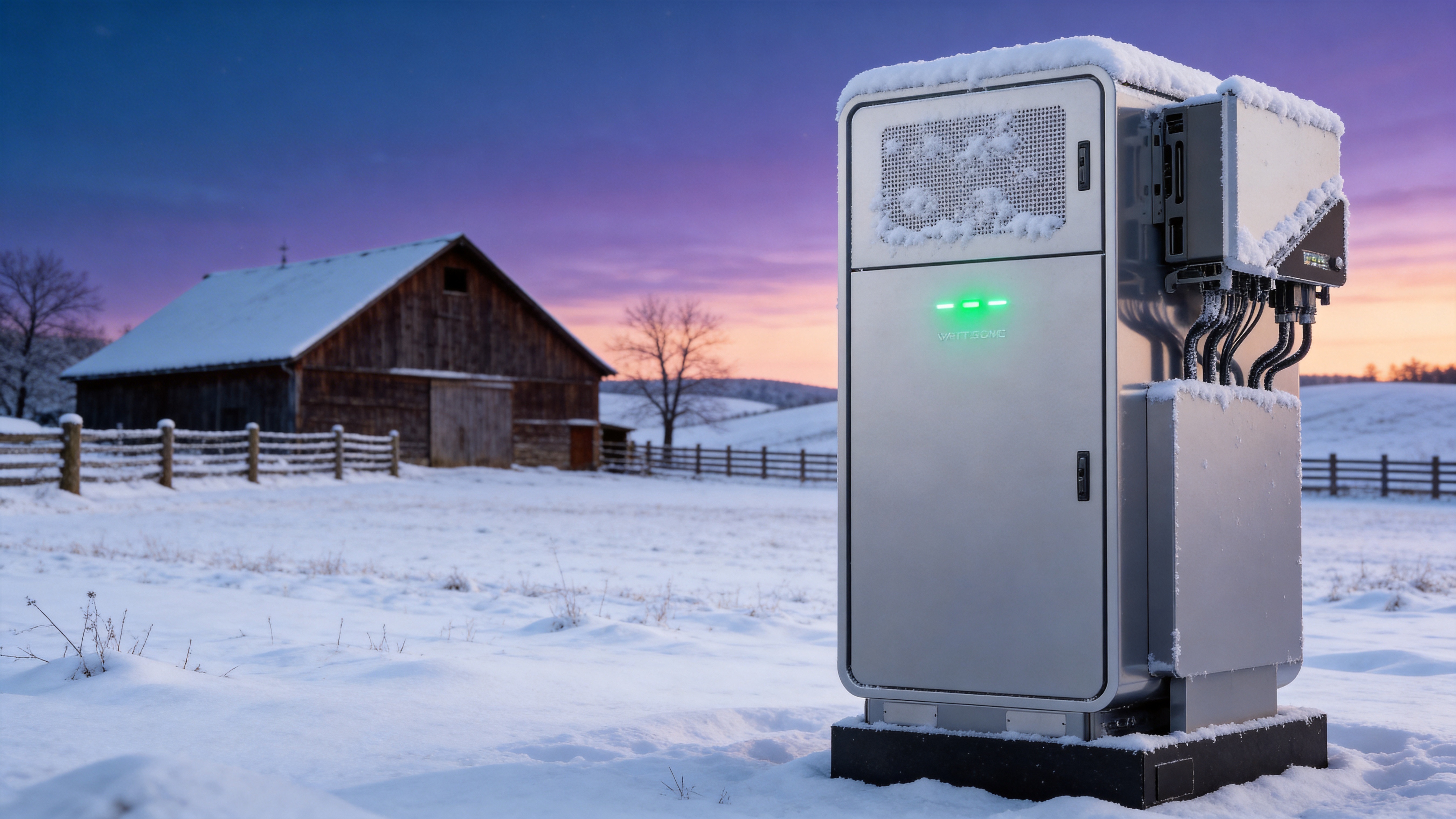 WattCision storage system at winter dawn