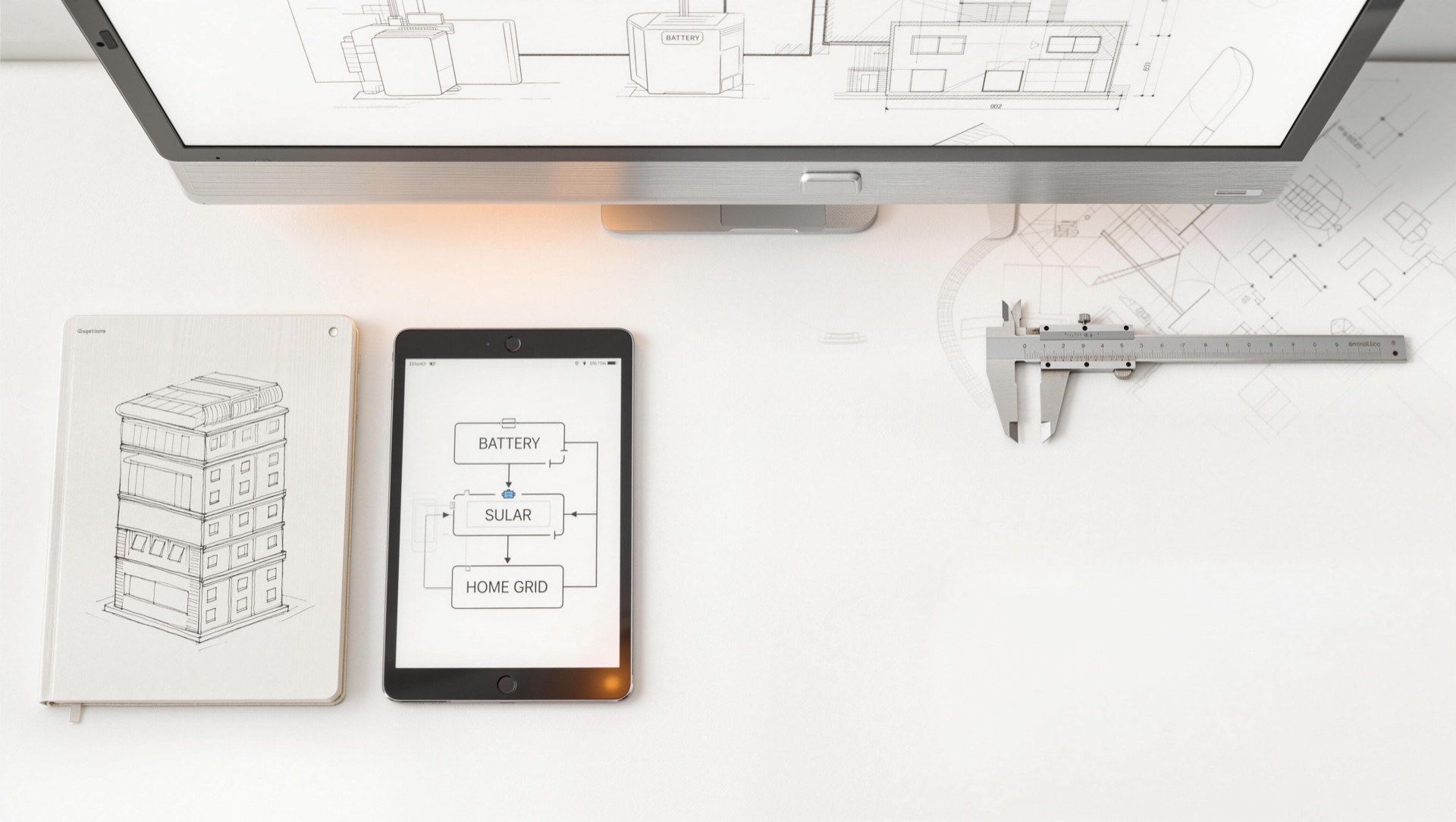 Premium home energy system designer workspace